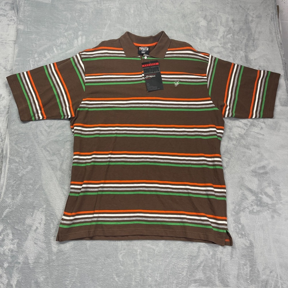 NWT Southpole Polo Shirt Mens XXL Brown Stripe Golf Performance Collared Popover